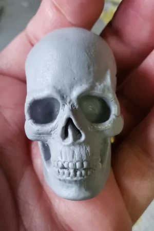 human male mini skull in hand front